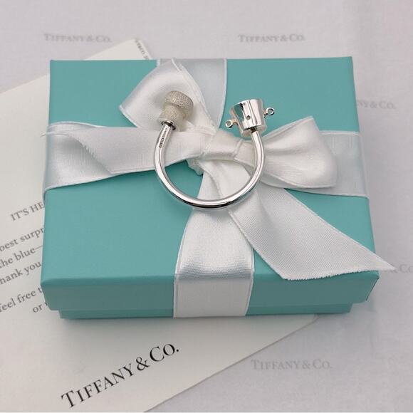 New Tiffany & Co Silver Cork & Ice Bucket Keyring Key Chain Ring W/Pouch & Box - Picture 5 of 11